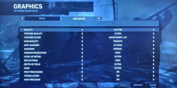 The graphics settings in Tomb Raider show the high graphics performance of the Shield.
